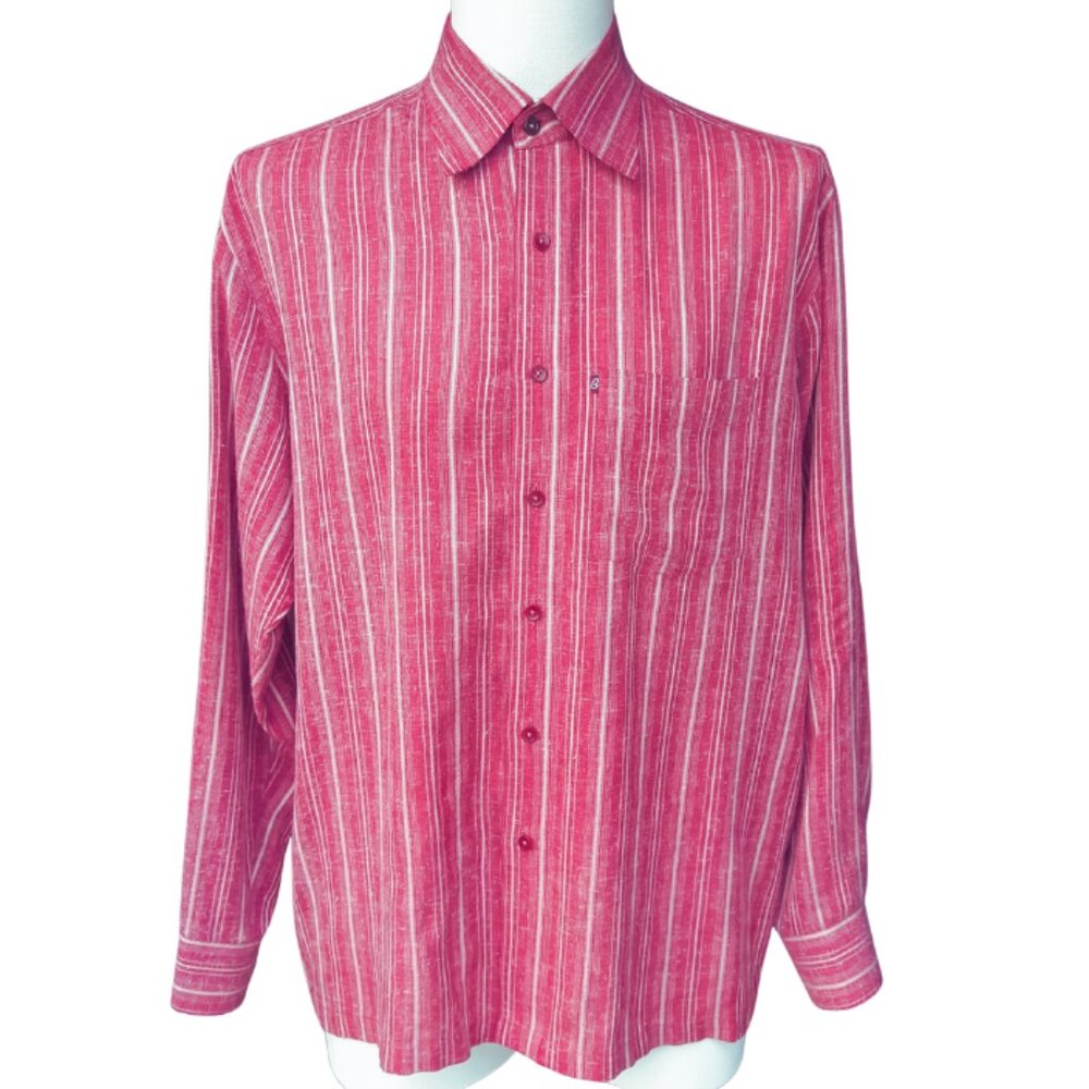 Banjara Dark Red and Taupe Stripe Men's Button Up Shirt